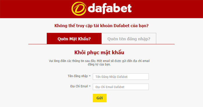 Lấy lại tài khoản và mật khẩu Dafabet